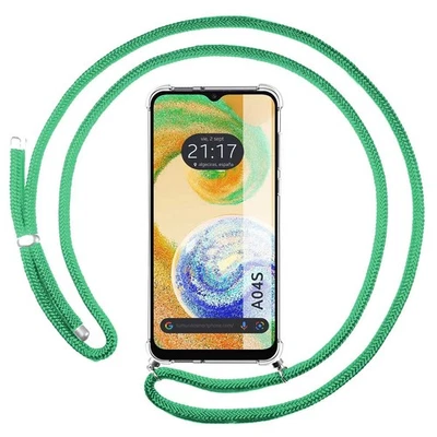 Funda Trasparente Appesa Per Samsung Galaxy A04S Con Corda Verde Acqua - Immagine 1 di 3