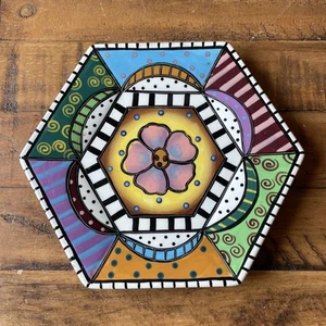 Studio Design Works 6 Sided Abstract Hand Painted 8.7” X 7.7” plate Mint! - Picture 1 of 14