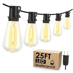 Outdoor String Lights, Patio Lights with 10+1 LED Dimmable 25FT Black - Picture 1 of 7