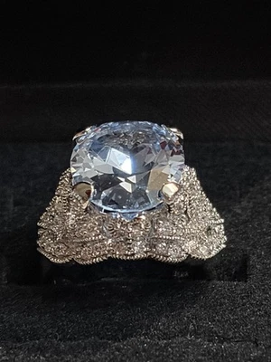 Anillo Joseph Esposito Vintage Retirado Grande Topacio Azul Y Piedras Acento Circonita Talla 6 Foto 1 de 4