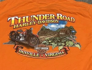 Thunder Road Harley Davidson Orange T-shirt  Size Large Danville Virginia ‘13 - Picture 1 of 6
