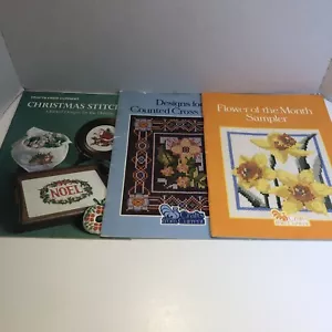 3 Current Cross Stitch Pattern Books Lot Assorted Flowers Christmas - Picture 1 of 11