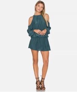 Ramy Brook Lauren Cold-Shoulder Blouson Dress, Sz M Dark Green - Picture 1 of 11