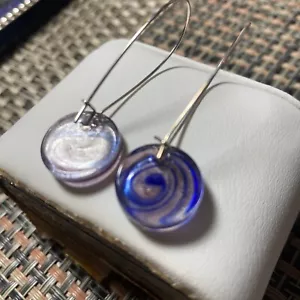 Handmade Purple Disk Glass Earrings Goldtone Wire Vermeil - Picture 1 of 3