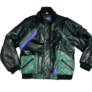 CKX INTERNATIONAL Genuine Leather Snowmobile Jacket Black, Purple, Green 80s Lrg - Picture 1 of 14