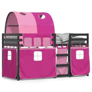 Bunk Bed with Curtains Pink 90x200 cm Solid Wood Pine vidaXL - Picture 1 of 12