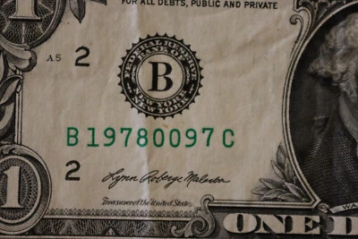 [SEPT 7, 1978] $1 ONE DOLLAR  BIRTHDAY/ANNIVERSARY NOTE.  SN # B 19780097 C - Image 1 of 3