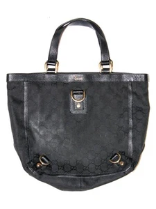 Gucci Abbey Cloth Bag Black GG Canvas and Leather Woman Vintage - Picture 1 of 7