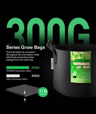 Paquete de 4 bolsas de cultivo VIVOSUN 15 galones/57L macetas de tela no tejida de alta resistencia con asas Foto 1 de 4