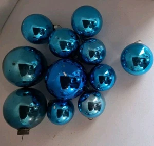 (10)Vintage Shiny Brite Glass Christmas Balls Ornaments  Blue Aqua Teal Original - Picture 1 of 12