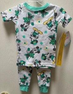 St. Patrick's Day Disney IRISH Mickey + Minnie Mouse PAJAMAS 2 pc. 18 months NWT - Picture 1 of 4