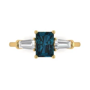 14K Yellow Gold Three-Stone Engagement Ring, 1.5 ctw Natural London Blue Topaz - Picture 1 of 11