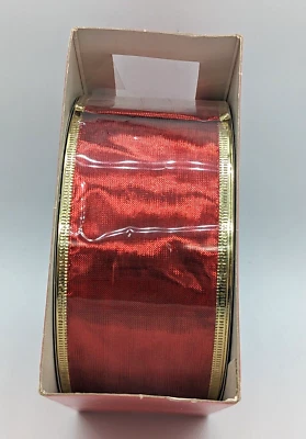 Michaels Wired Edge Designer Ribbon Gold Red Shiny 2.5” x 100’ New - Image 1 of 4