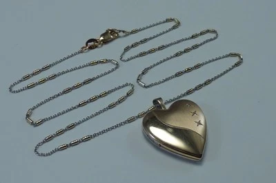  14K Yellow & White Gold Heart Shaped Locket w/14K Gold 18" Chain - Image 1 of 4