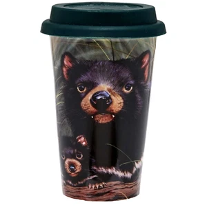 Tasmanian Devil Travel Mug Pup Joey Double Walled Bone China Australia Souvenir - Picture 1 of 6