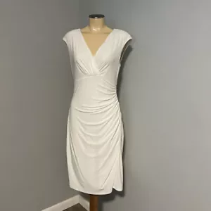 LAUREN Ralph Lauren ~ Jersey Strick V-Ausschnitt Cocktail Party WEISS Etuikleid 8 - Bild 1 von 5