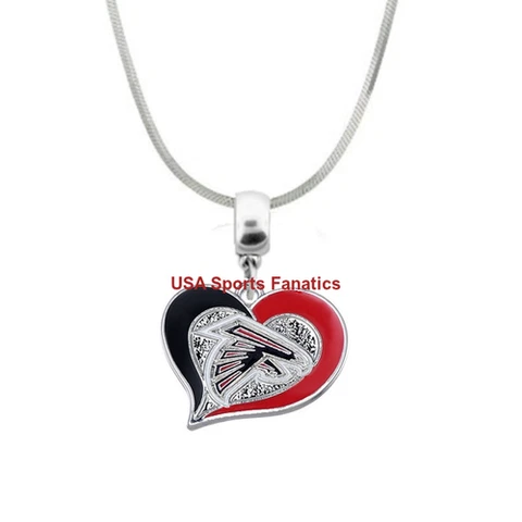 NFL Atlanta Falcons Heart Swirl Logo Pendant Necklace On A 925 Snake Chain Cover