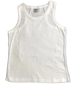 Jerzees Plain WHITE Cotton Sports Muscle Back Vest Tank Top with GREY/BLUE trim - Picture 1 of 3