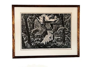 CHARLES SURENDORF Framed Linocut of Mexican Market FREE USA SHIPPING! - Picture 1 of 15