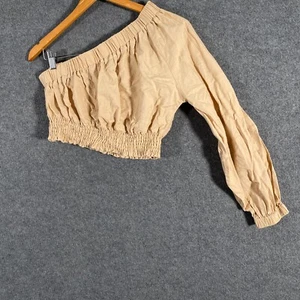 Daisy Says Shirt Womens 8 Beige Blouse Top Linen Coastal Festival Cropped 7O - Picture 1 of 12