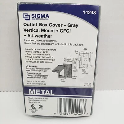 Cubierta de caja de toma de corriente eléctrica Sigma montaje vertical GFCI gris para todo clima #14248 Foto 1 de 2