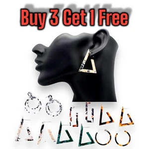 Tortoise Shell Resin Geometrical Round Acrylic Acetate Boho Style New Earrings  - Picture 1 of 12