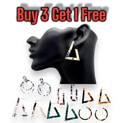 Tortoise Shell Resin Geometrical Round Acrylic Acetate Boho Style New Earrings  - Image 1 of 4