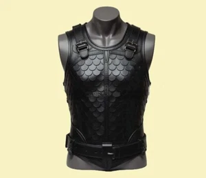 Genuine Leather Men Black Armored Vest - Handmade Gothic Leather Warrior Armor - - Picture 1 of 2