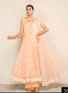 Hemstitch Pakistani Chiffon Designer Embroidered Anarkali Dress - Picture 1 of 1