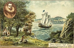 Henry Hudsons Ship Half Moon Discovers the Hudson River Antique Postcard c1910 - Picture 1 of 7