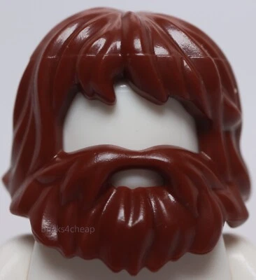 Lego Reddish Brown Minifig Hair Shaggy with Beard and Mouth Hole - Image 1 of 2
