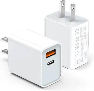 2-Pack USB-C Wall Charger 20W Power Adapter for iPhone 14/14 Pro/13/15/15 Pro/12 - Image 1 of 4