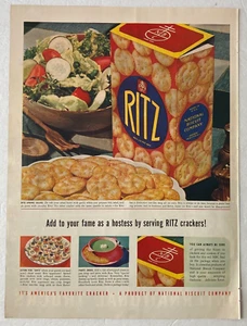 Ritz Crackers Vintage Print Ad 1948 National Biscuit Company Salad Soup - Picture 1 of 2