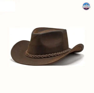 Full Grain Leather Cowboy Hat | Shapeable Australian Outback Style Hat - Picture 1 of 5