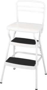 White Retro Flip Up Step Stool Chair Counter Height Kitchen Office Home Ladder - Picture 1 of 10