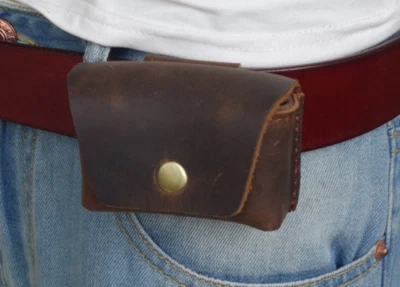 Men small Waist belt pocket Bag purse Pouch wallet case Cow Leather brown W357 - Image 1 of 4
