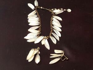 White Shell with Gold Necklace and Matching Screw On Earrings