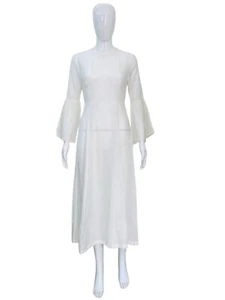 Maxi Vestido Doen Para Mujer Escote Redondo Mangas Campana Blanco Largo Midi Talla S - Imagen 1 de 12