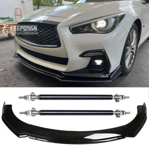 Para Infiniti Q50 Q50s Sport 14-22 Bumper delantero Lip Splitter Spoiler + Strut Rods - Imagen 1 de 11