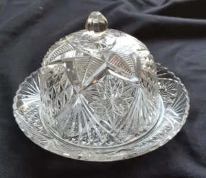 Alte Käseglocke/Butterdose mit Teller 🧀 Pressglas klar Sterne Vintage Retro - Bild 1 von 6