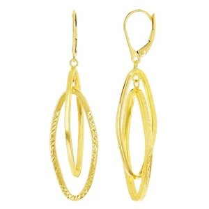 Italian 14k Yellow Gold Double Long Oval Dangle Drop Earrings 2.2" 3.3 grams - Picture 1 of 4