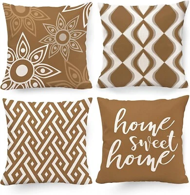 Набор из 4 наволочек 18 x 18 кофейного цвета с серым акцентом - Изображение 1 из 2