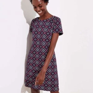 LOFT Medallion Jacquard Button Boho Shift Dress - Picture 1 of 9