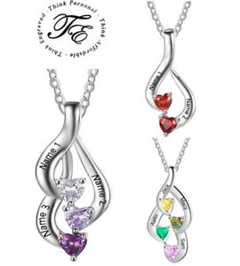 Collana con nome 1 2 o 3 cuori pietra nascita - collana madre cuore pietra nascita - Foto 1 di 8