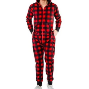 Soft & Warm Long Sleeve Holidays Print Hooded One Piece Pajama Jumpsuits for Men - Picture 1 of 3
