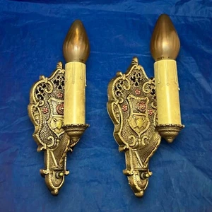 Pair arts and crafts polychrome wall sconces Rewired Rare! 60B - Picture 1 of 6