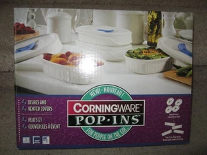 CorningWare Pop-Ins 4 French White 15-oz. Dishes w/ 4 Vented Covers New in Box - Picture 1 of 10