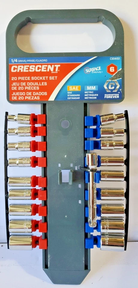 Crescent 1/4in Drive SAE/METRIC Socket Set NO  RATCHET 18 Sockets 3" Extension - Image 1 of 4