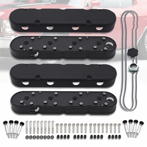 Black Aluminum Valve Covers with Coil Mounts Fit GM Chevy LS LS1 LS2 LS3 LS6 LS7 - Picture 1 of 7