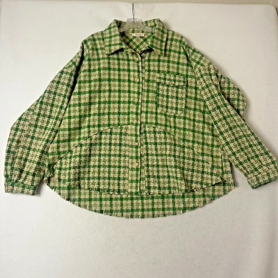 Chaqueta Umgee talla XL Tweed Chacket Verde y Tostado Cuadros Dobladillo Crudo Botones Perla Foto 1 de 4